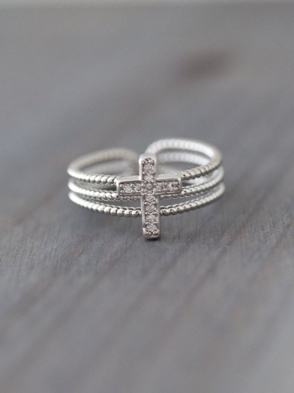 Cross 3Layers Style with CZ Diamond Wide Cuff Ring Silver Stainless Steel - Picture 1 of 2